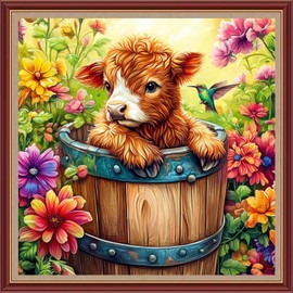 Dooxvey Cross Stitch Kits for Adults Beginners,Full Range of Cross-Stitch Stamped Kits Needlepoint Kits for Beginners Embroidery Kits 11CT Cross Stitch Patterns-Colorful Flower Calf 18x18 inch