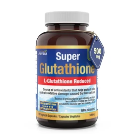 Herba Glutathione Supplement 500mg - 60 Vegetable Capsules | L Glutathione Reduced Active Form | Super Glutathione 500mg Capsule for Antioxidants | >98.5% Purity | Made in Canada