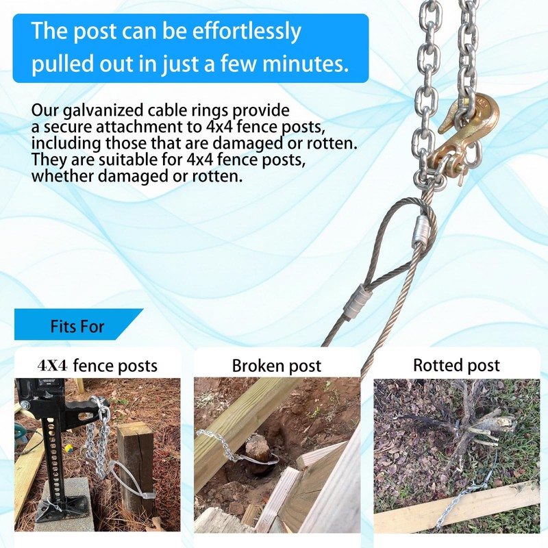 Heavy-Duty Fence Post Puller with Galvanized Aircraft Cable & 1/4"