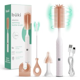 Büki Electric Baby Bottle Cleaning Brush Set - Rechargeable Electric Bottle Brush with Straw Cleaner - Water Bottle Cleaning Kit, Nipple Brush, 1200mAh Brush Cleaner (by Kindersense), Pink