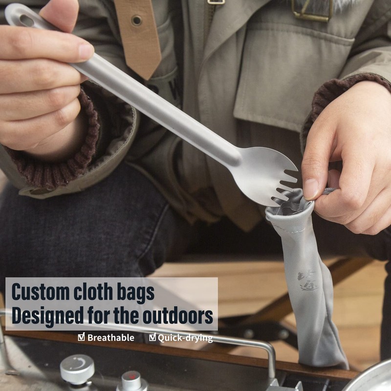 TiTo 2Pcs Titanium Spork Ultralight Long Handle Spoon Fork Portabale