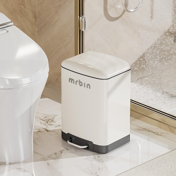 MRBIN Small Bathroom Trash Can with Lid, Metal Step Waste