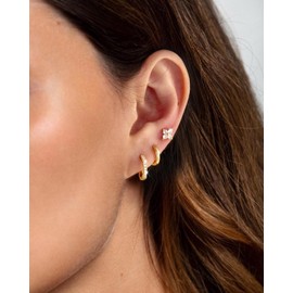 Viromy 3Pairs Gold Earrings for Women 14K Gold Plated Clover Zirconia Stud Delicate Zirconia Hoop Earrings Hypoallergenic Stud for Women