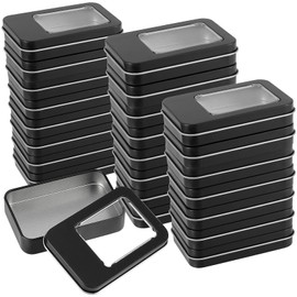 Metal Tin Box Clear Top, FUNSUEI Rectangular Empty Hinged Tins 20 Pack 3.4 x 2.3 x 0.7 Inches, Metal Tin Box Clear Top Tins for Candies, Gifts, Balms, and Small Crafts (Black)