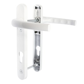 JCP UPVC Door Handle Pair Set Sprung 92 PZ 92mm, Backplate 220mm X 30mm (122mm Screw Centres, White)