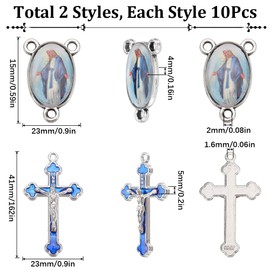 SUNNYCLUE 1 Box of 20 Rosary Pendants Cross Pendant Crucifix Antique Silver Blue Enamel Oval Easter Pendant in Tibetan Style for Jewellery Making Pendant DIY Crafts Necklaces, enamel