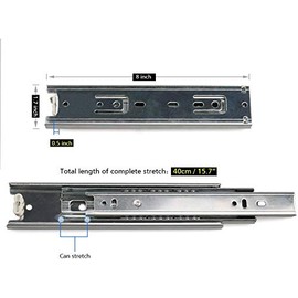 Drawer Slides, URBEST 8 Inch Full Extension 3 Section Ball Bearing Side Mounted Drawer Slider for Cabinet Kitchen, 2 Pairs (8 Inch)