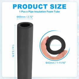 PATIKIL 1-11/16" (43mm) ID x 3.3Ft x 0.51" Pipe Insulation Foam Tube, Pipe Cover Wrap Roll Bar Tubing for Handle Grip HVAC Air Conditioner Units, Black