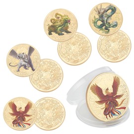 WEBEEDY 4 Pieces 40 mm Chinese Ancient Mythical Creatures Lucky Charm Challenge Coin Lottery Lots Scratch Tool