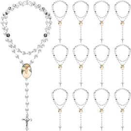 12 Pieces Sublimation Blanks Necklace Rosary Beads Necklace Sublimation Rosaries Prayer Beads Necklace Heat Transfer Blank Photo Necklaces for Baptism Women Catholic Gifts DIY Jewelry Making(White)