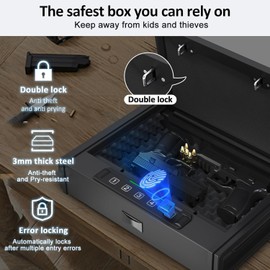 [ 30% Larger capacity ]Gun Safe for Pistols, Biometric Handgun Safe box, Mounted Handgun Safe Quick Access Security Safe with Fingerprint Keypad Lock for Home nightstand
