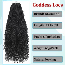 Boho Faux Locs Crochet Hair 30 Inch Goddess Locs 8 Packs Boho Soft Locs Crochet Hair with Curly Ends Pre-looped Long Bohemian River for Black Women (1B#, 24 Inch (Pack of 8))