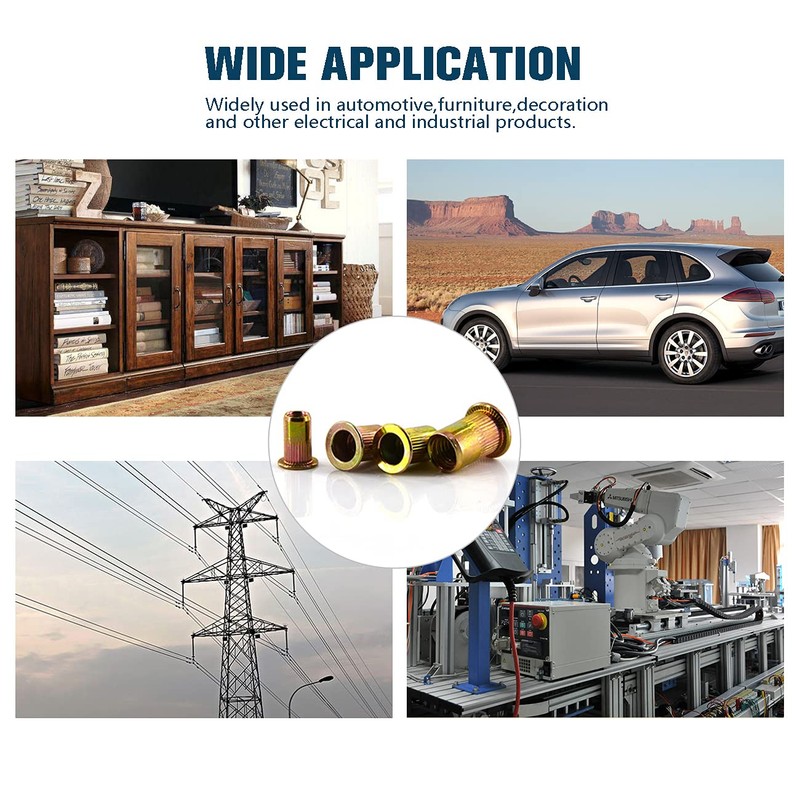 100PCS-Rivet Nuts, 8-32UNC Carbon Steel UNC Rivet Nut Assortment Kit,