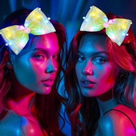 HEREAD Pearl Hair Bow Light Up Bow Knot Hair Clip Barrette Wedding Party LED Hair Accessories for Women (Yellow)