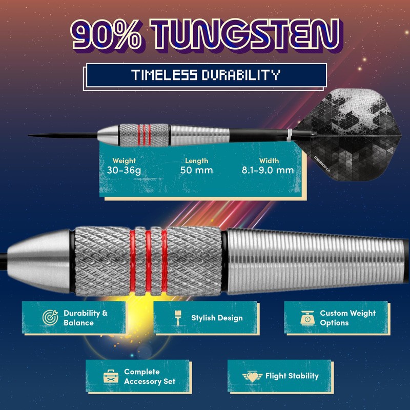 Designa Darts Meteors | 32g Premium 90% Tungsten Heavy Barrel