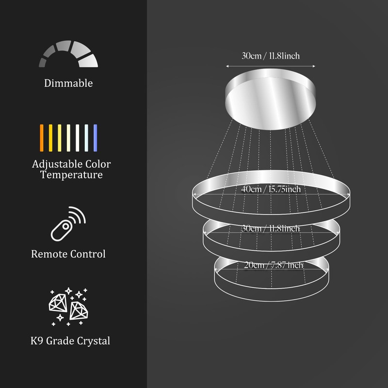 AstroLuominate Dimmable Crystal LED Chandelier(3000-6500K) for High Ceiling – Remote