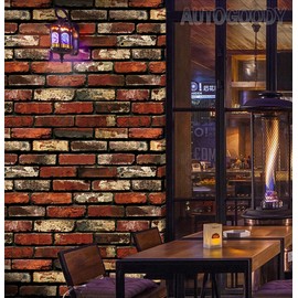 AutoGoody 3ft x 50ft 3D Rustic Brick Stone Wallpaper Vinyl Film Sticker Red 36" x 600"