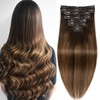 Clip in Hair Extensions Real Human Hair Ombre Dark Brown