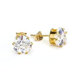 9ct Gold 6mm Heart Shaped Clear Crystal Stud Earrings/CZ/Hearts/Studs
