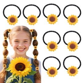 WRBAJIS 8Pcs Sunflower Hair Ties Cute Elastic Flower Hair Bands Yellow Flowers Hair Ropes Ponytail Holder Sunflower Hair Accessories for Girls Birthday Spring Summer Holiday Party Supplies