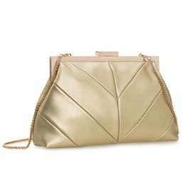 IXEBELLA PU Clutch Purse for Women Dressy Evening Bag Formal Handbag for Wedding, Prom, Cocktail Party, Light Gold, Small
