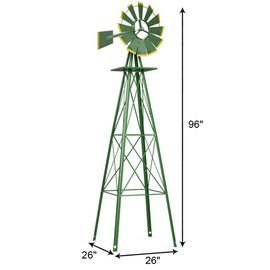 8FT Green Yellow Ornamental Windmill Windspinner Wind Wheel Outdoor Patio Garden Yard Backyard Deck Furniture Décor Heavy Duty Steel Weather Vane Durable Wind Spinner Wheel Turns Quietly Effortlessly