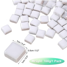 sourcing map 100g Square Mosaic Tiles, Colorful Ceramic Mosaic Tiles for Crafts Bulk Mosaic Supplies for Home Decoration Art Crafts DIY Projects, 0.4 x 0.4Inch, White