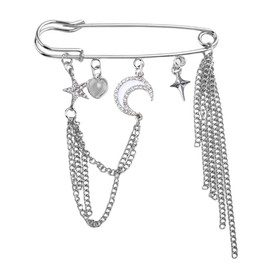 Silver Chain Brooch Pins for Women Dress Clothes Shoe Pin Brooch Vintage Fashion Large Safety Pins for Men Suit Lapel Pin Y2k Punk Accessories for Women Star Collar Pins Brooch for Clothes Shawl Clips