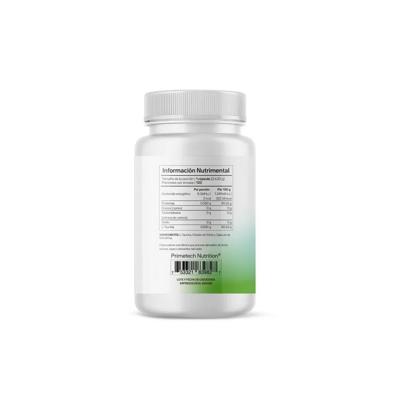 Taurina Suplemento Primetech 120 Cáps Con 500 Mg