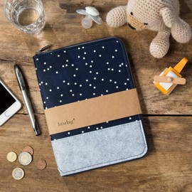 Mum's Organiser for Maternity Log & Examination Book, Felt with Zip with Dots and Patch, Choice of Colours, A5 Cover 2-in-1 Record and Maternity Log