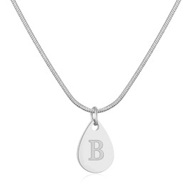 SKQIR Teardrop Initial Letter Necklaces for Women with Letter B,Silver Tiny waterdrop Letter Pendant Necklace for Women Dainty Minimalist Gift for girls