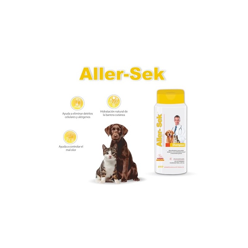 HOLLAND Aller-sek 250 ml, Shampoo Hipoalergénico para Perros y Gatos