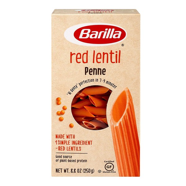 Barilla Red Lentil Penne Pasta, 8.8 Ounce - Plant Based Protein Pasta - Naturally Gluten Free Pasta - Red Lentil Pasta - Vegan Pasta