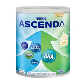 Suplemento Alimenticio ASCENDA Infantil Sabor Vainilla con Nutrientes Vitaminas Minerales Calcio Proteína DHA Sin Azúcar Polvo, A Partir de 3 Años, Lata de 400g