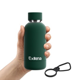 Exllena Small Water Bottle 12oz with Clip, Double Wall Stainless Steel Vacuum Small Insulated Water Bottle Keeps Drinks Cold 24 Hrs/Hot 12 Hrs for Kids Handbag School BPA Free (Emerald Green)