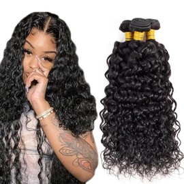 Water Wave Bundles Human Hair 1B Natural Black Wet And Wavy Human Hair Bundles 22 24 26 Inch Unprocessed Brazilian Remy Hair Extensions Healthy And Soft 3Pcs/Set Deals