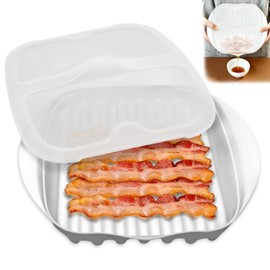 Microwave Bacon Cooker with Cover, Microwave Bacon Tray with Grease Draining Ridges, No-Mess Cooking, Easy to Clean, Dishwasher Safe, Perfect for Breakfast, Sandwiches and Family Meals