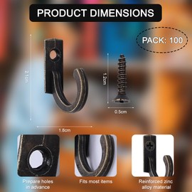 Zerdie 100 Piezas Ganchos para Llaves de Joyería, Ganchos para Colgar en la Pared con 100 Piezas Tornillos, Ganchos Pequeños para Colgar Llaves, Aleación de Zinc Ganchos para Abrigos, PB 100PCS