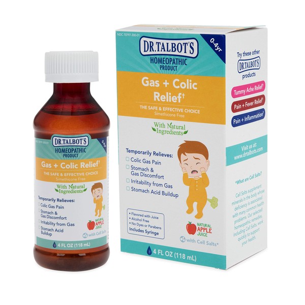 Dr. Talbot's Gas + Colic Relief Liquid Medicine, Naturally Inspired, for Children, Includes Syringe, Apple Juice Flavor, 4 Fl Oz