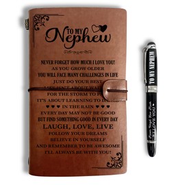 To My Nephew Leather Journal, Engraved Gift Pen, Roller Ballpen, Ballpoint Pen, Leather Notebook and Pen Gift for Nephew, 160 Pages Notebook, Graduation Back to School Birthday Christmas Gift