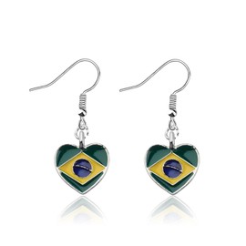 CENWA Brazil Flag Heart Charm Earring Flag Gift Brazil Flag Gift Brazilian Jewelry Brazil Gift (Brazil Flag CA)