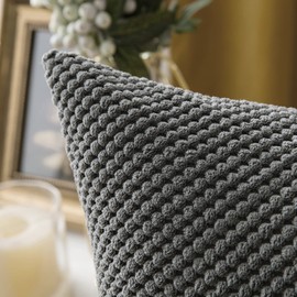 EMEMA Corduroy Granule Cushion Covers Decorative Throw Pillow Covers Oblong Soft Pellets Solid Pillowcase for Sofa Bedroom 12x20 Inch 2 Pieces Grey