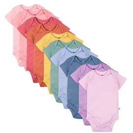 HonestBaby 10-Pack Short Sleeve Bodysuits One-Piece 100% Organic Cotton for Infant Baby Boys, Girls, Unisex, Rainbow Gems Pinks, 12 Months