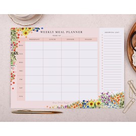 Making Meadows | Pink Floral Weekly Meal Planner Pad | Flower A4 Tear Off Week Food Planning Pad Notepad with Shopping List & Meal Prep | 50 Undated Sheets & 100gsm Paper | Premium Stationery
