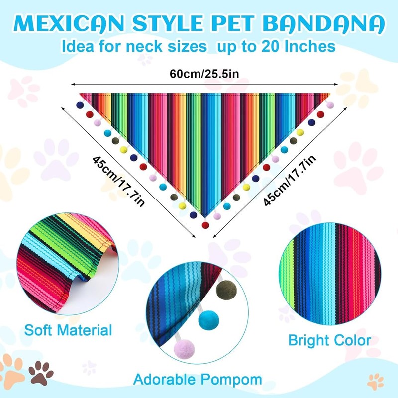 AIMALL Mexican Style Pet Bandana and Straw Hat Set, Colourful