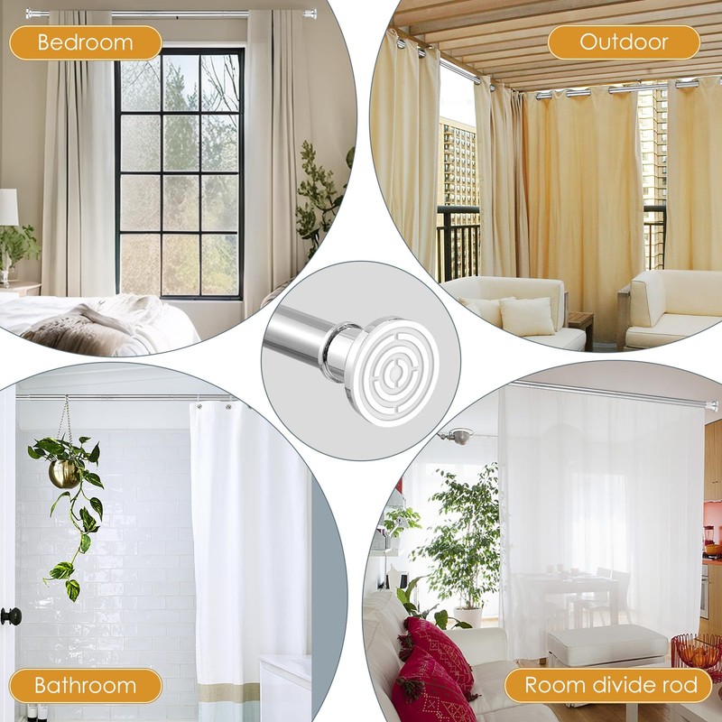 Haryaers Silver Long Curtain RodTension Shower Curtain Rods 30 to100