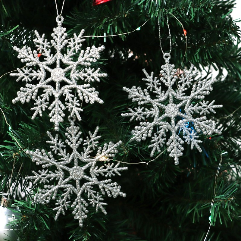 SULOLI Glitter Snowflake Hanging Decorations(Silver)