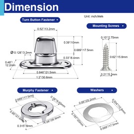 Usdrwam 10 Set Twist Lock Fasteners with Turn Button Fasteners Eyelet Screws for RVs Marine Boats Canvas Fastener Turn Buttons