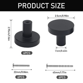Wekuw 6 Pieces Cabinet Knobs (Black) Furniture Knobs Black Handles for Kitchen Cabinets Drawers Knobs Door Handles Cabinet Knobs Door Knob Suitable for Desk Drawer Cabinets