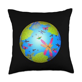Earth Globe Dragonfly Butterflies Insects World Environment Throw Pillow